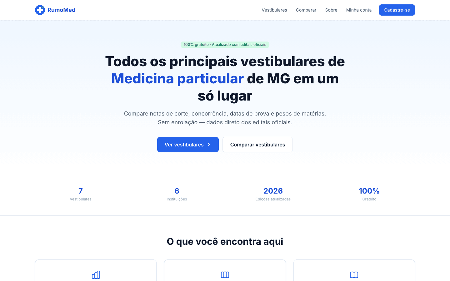 Página inicial da plataforma RumoMed